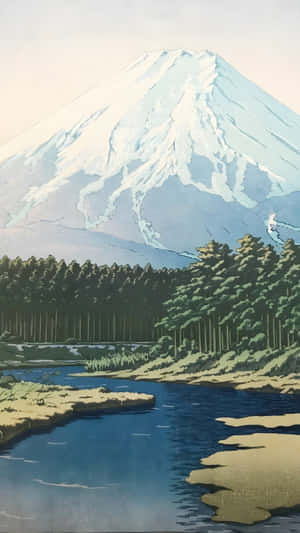 Mount Fuji And Forest River Wallpaper