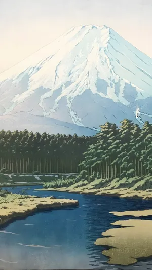 Mount Fuji And Forest River Wallpaper