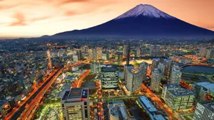 Mount Fuji Overlooking Tokyo Skyline Wallpaper