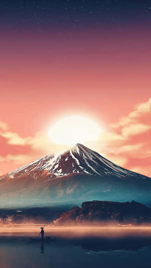 Mount Fuji With Rising Sun Wallpaper
