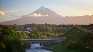 Mount Taranaki Over New Plymouth Wallpaper