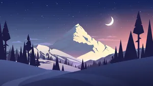 Mountain And Moon Vector Art 720p Wallpaper