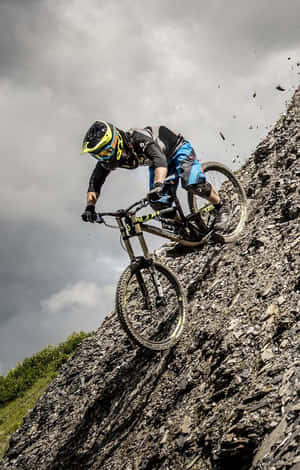 Mountain Bike Iphone Rider Going Down Hill Wallpaper