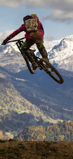 Mountain Bike Jump Autumn Mountains Background Wallpaper