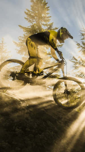 Mountain Biker Sunbeam Trail Action.jpg Wallpaper