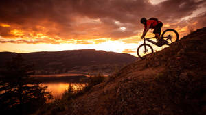 Mountain Biking Sunset Mountain Downhill Terrain Wallpaper