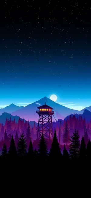 Mountain_ Firewatch_ Tower_ Night_ Scene Wallpaper