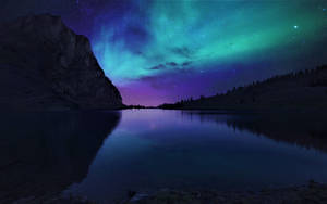 Mountain Lake Side Northern Lights Hd Wallpaper