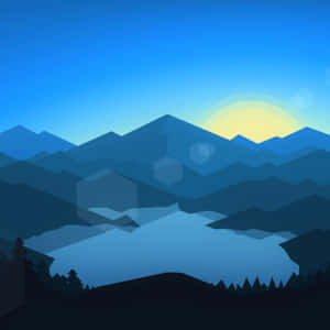 Mountain Lake Sunrise Vector Illustration Wallpaper