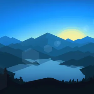 Mountain Lake Sunrise Vector Illustration Wallpaper