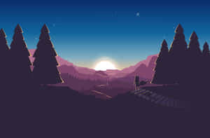 Mountain Sunset Vector Art Wallpaper