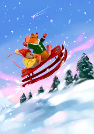 Mouse Riding A Sleigh Wallpaper