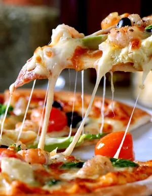 Mouthwatering Cheesy Pizza Slice.jpg Wallpaper