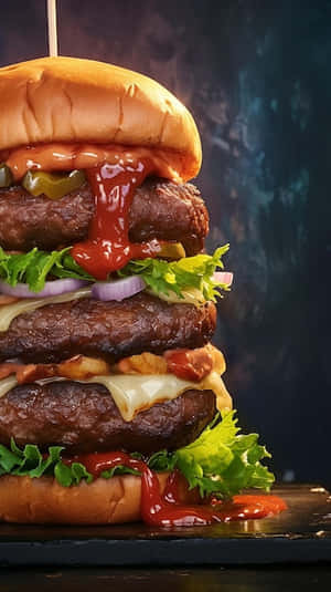 Mouthwatering Triple Cheeseburger Deluxe.jpg Wallpaper