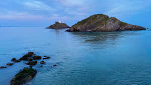 Mumbles Lighthouse Swansea Dusk Wallpaper