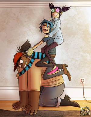 Murdoc And 2d Take A Piggyback Ride Wallpaper