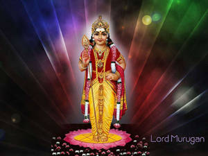 Murugan On Lotus With Rainbow Lights Wallpaper