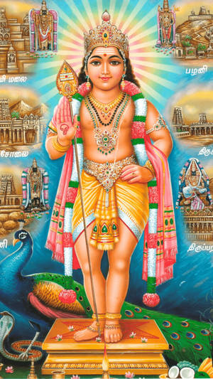 Murugan Statue With Temples And Deities Wallpaper