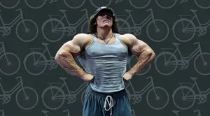 Muscular Man Posing Against Bicycle Background Wallpaper