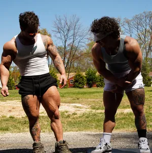 Muscular Twins Outdoor Workout Wallpaper