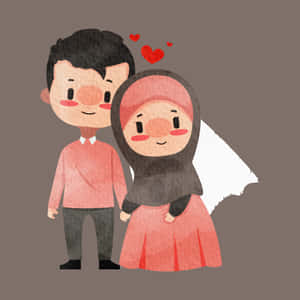 Muslim Couple Cartoon Love Illustration Wallpaper