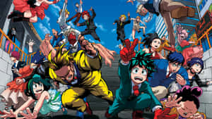 My Hero Academia Characters Rushing Down Stairs Wallpaper