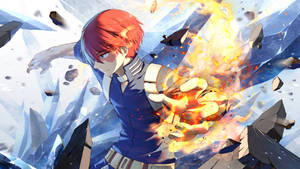 My Hero Academia Todoroki With Powers And Debris Wallpaper