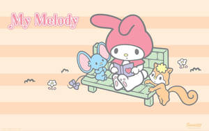 My Melody Sitting On Bench Wallpaper