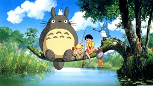 My_ Neighbor_ Totoro_ Friends_ On_ A_ Log Wallpaper