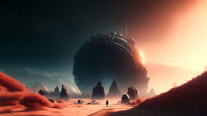 Mysterious_ Alien_ Structure_ Desert_ Walk Wallpaper