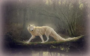 Mysterious And Beautiful Pretty Wolf In Deep Forest Wallpaper