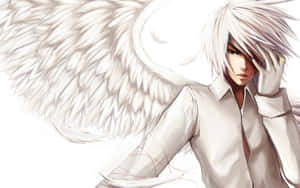 Mysterious_ Anime_ Angel_with_ White_ Wings Wallpaper