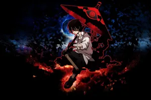 Mysterious Anime Boywith Red Umbrella Wallpaper