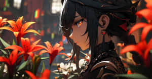 Mysterious_ Anime_ Character_ Amidst_ Lilies Wallpaper