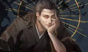 Mysterious Anime Characterwith Golden Circle Wallpaper