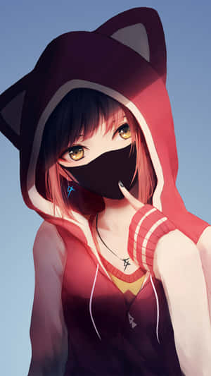 Mysterious Anime Girlwith Hoodieand Mask Wallpaper