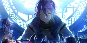 Mysterious_ Blue_ Haired_ Anime_ Character Wallpaper