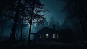 Mysterious_ Cabin_in_ Moonlit_ Forest Wallpaper