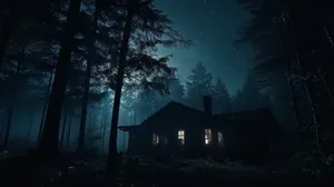 Mysterious_ Cabin_in_ Moonlit_ Forest Wallpaper
