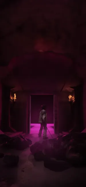 Mysterious Cave Entrance Purple Hues Wallpaper