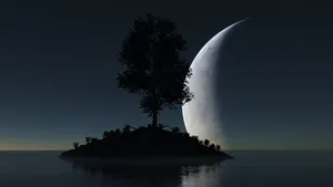 Mysterious Dark Island At Sunset Wallpaper