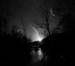 Mysterious Dark Landscape Illuminated By Moonlight Wallpaper