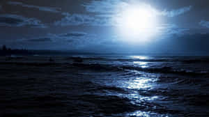 Mysterious Dark Ocean Waves At Night Wallpaper