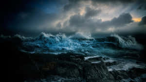 Mysterious Dark Ocean Waves At Night Wallpaper