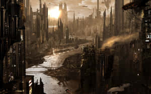 Mysterious Dark Steampunk City Wallpaper