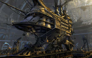 Mysterious Dark Steampunk Cityscape Wallpaper