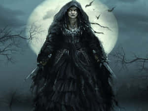 Mysterious Dark Witch Casting A Spell Wallpaper