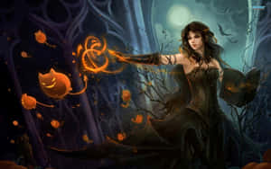 Mysterious Dark Witch Casting A Spell Wallpaper