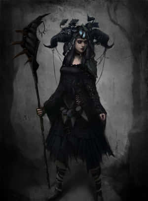 Mysterious Dark Witch In Forest Wallpaper