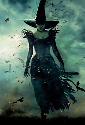 Mysterious Dark Witch On Full Moon Night Wallpaper